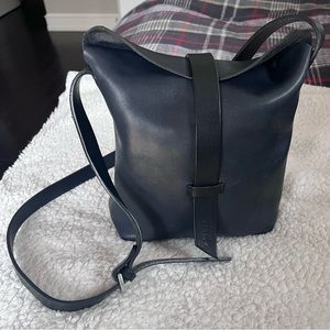 Jigsaw Dark Navy Leather Shoulder Bag - approx. 10 x 10 inches.